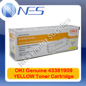 OKI Genuine 43381909 YELLOW Toner Cartridge for C5600/C5700 (2K)